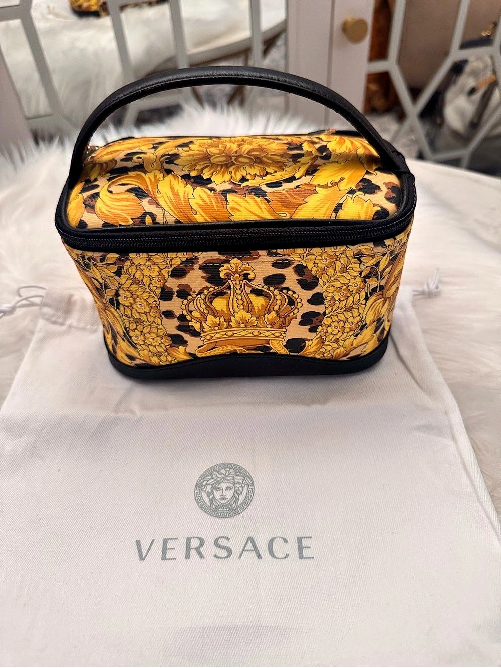 Versace Gianni Leopard and Crown Print Vanity Case Yellow & Black